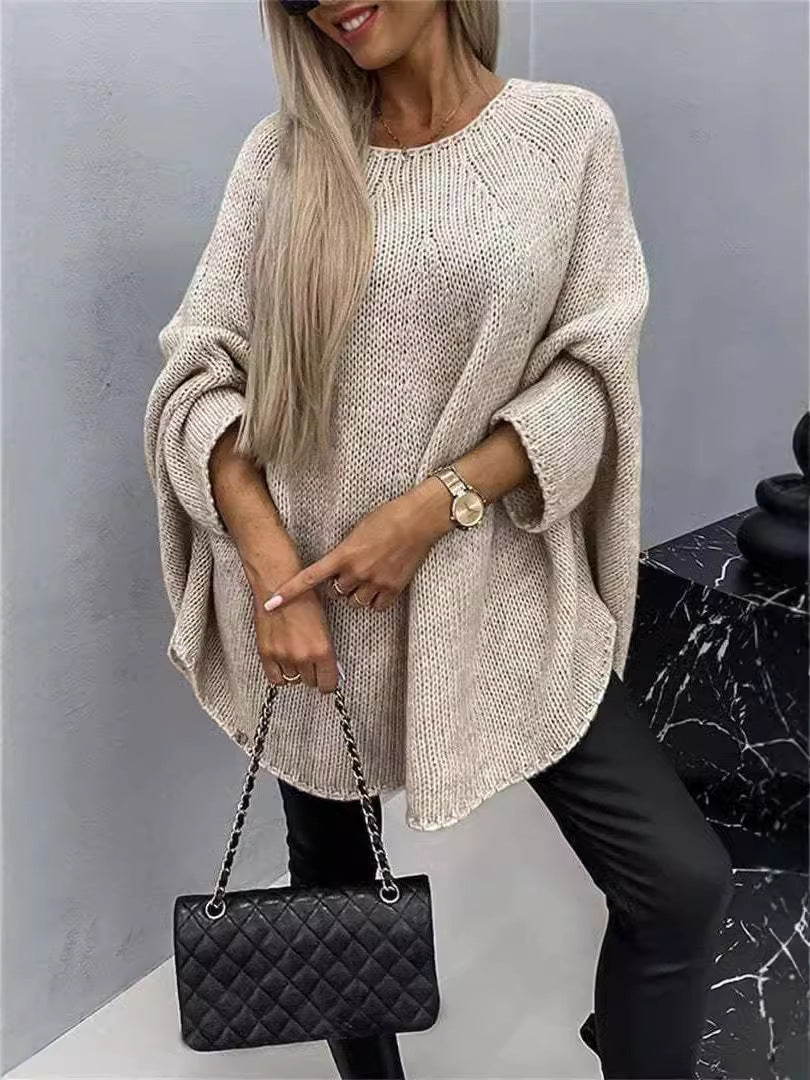 Sara | Women's Oversized Knitted Poncho Jumper with Batwing Sleeves