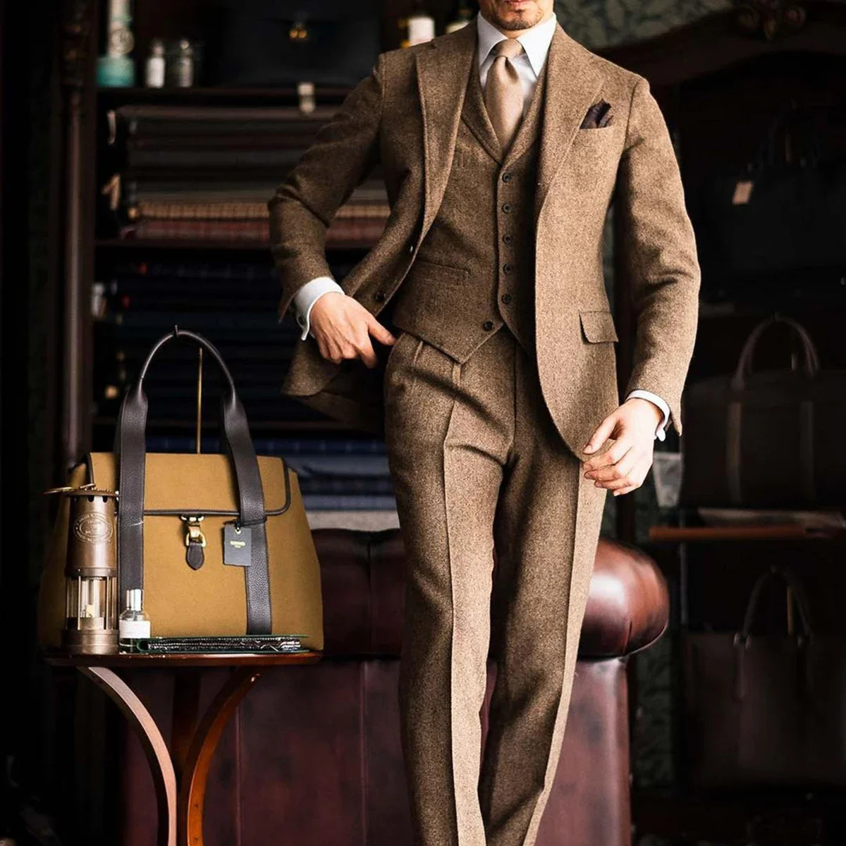 The Grignano Men’s Brown Herringbone Tweed 3 Piece Suit – Jacket, Waistcoat & Trousers