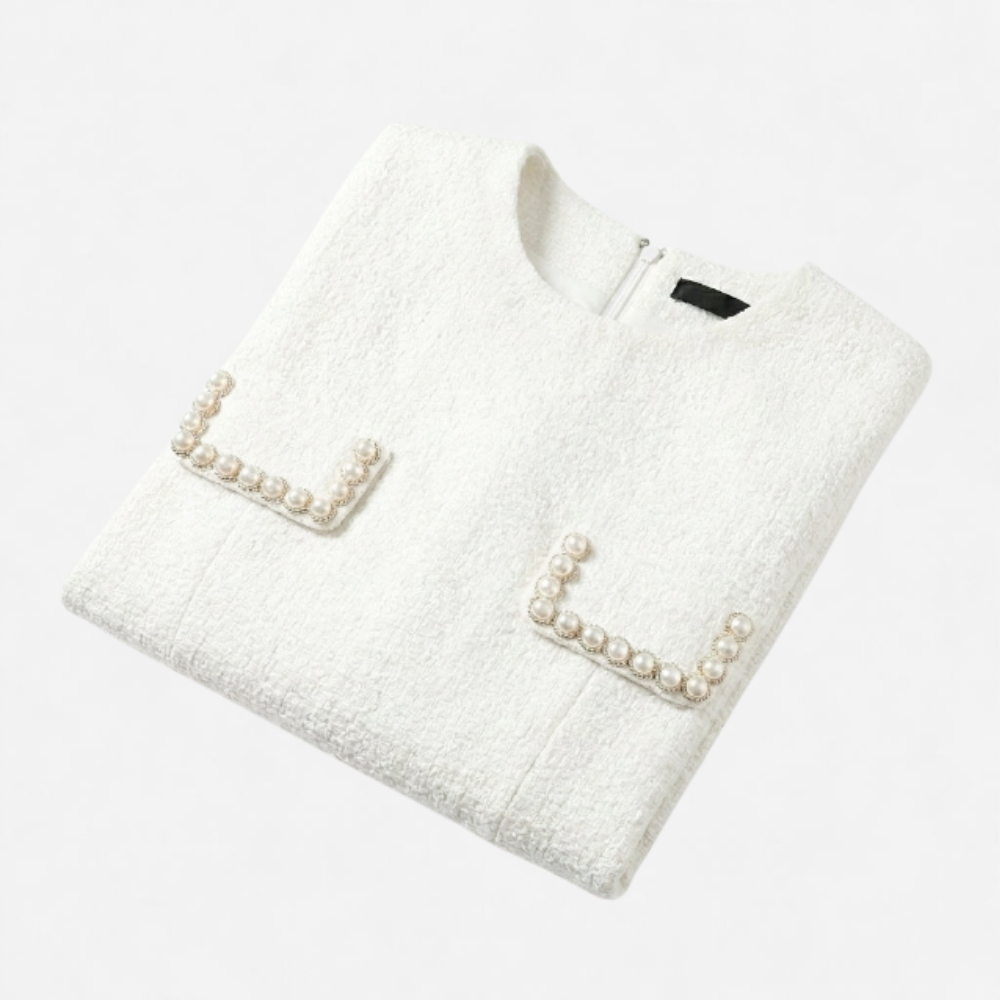 OLDMONEYLOOK | Women’s Refined Pearl Trim Mini Dress