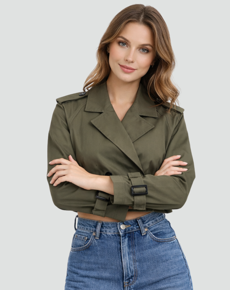 Ladies' Short Fit Cotton Trench Coat