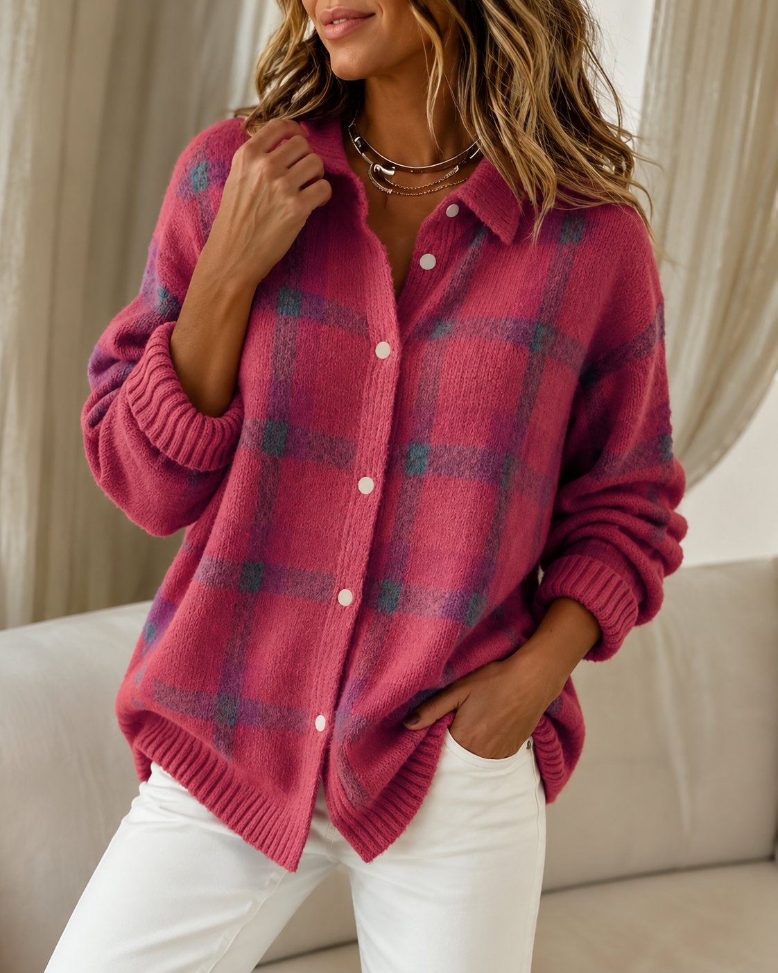Tesa | Plaid Knit Cardigan