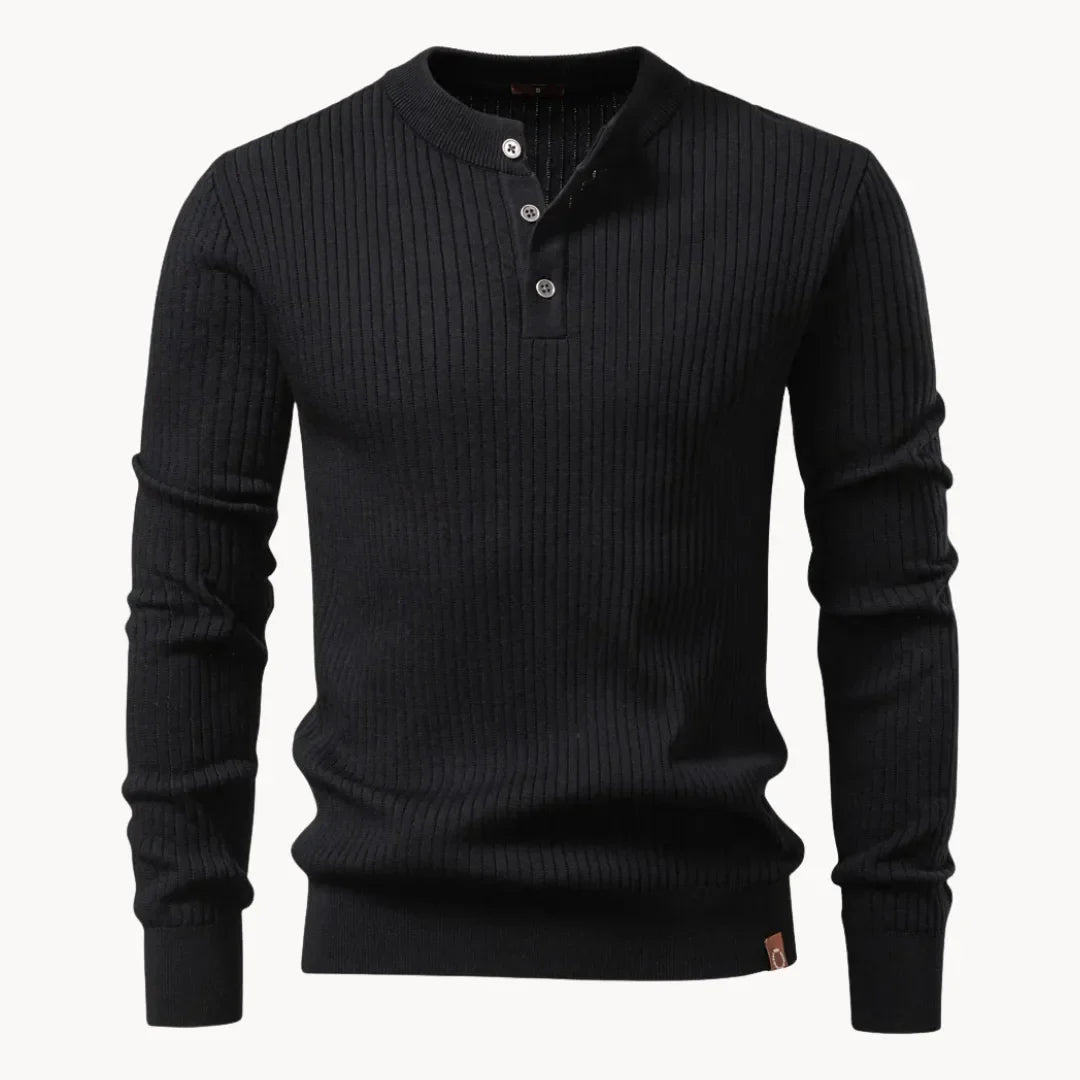 Men's Sweater with Round Neck and Button Closure for Everyday Use