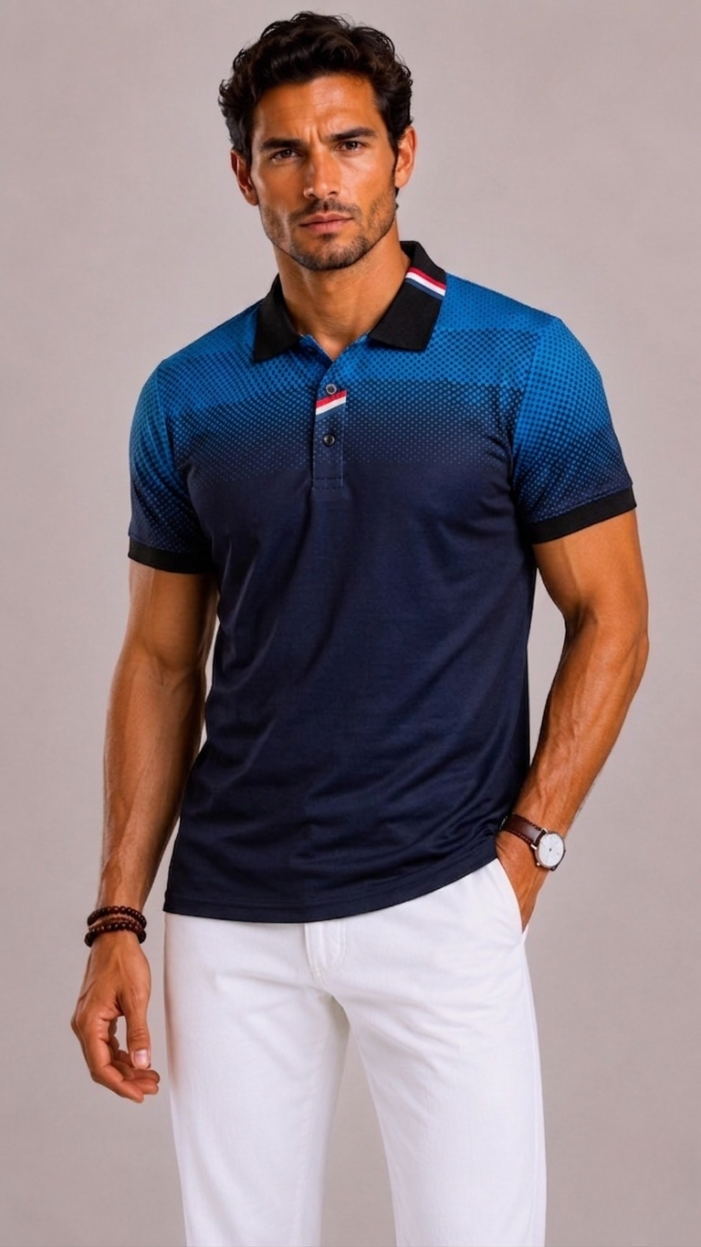 Men's Polo with Ribbed Collar and Short Sleeves