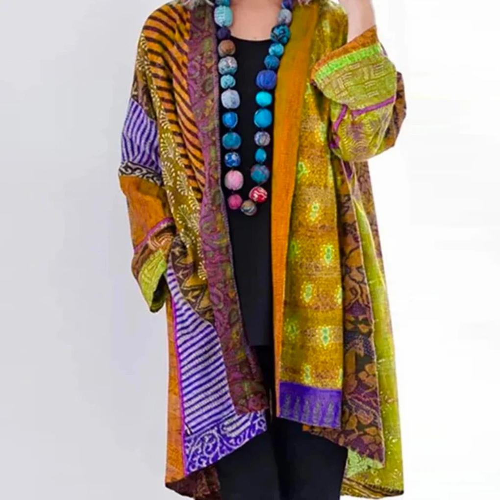 Multicolored Printed Open Front Kimono for Women