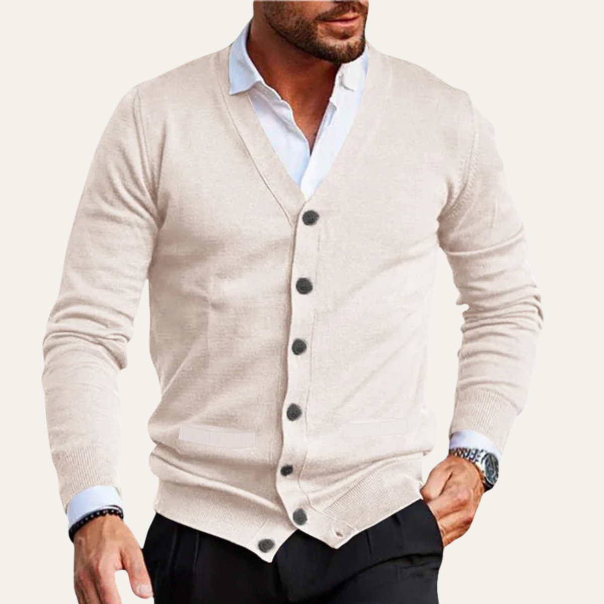 The Ashford Men’s V Neck Slim Fit Knit Cardigan