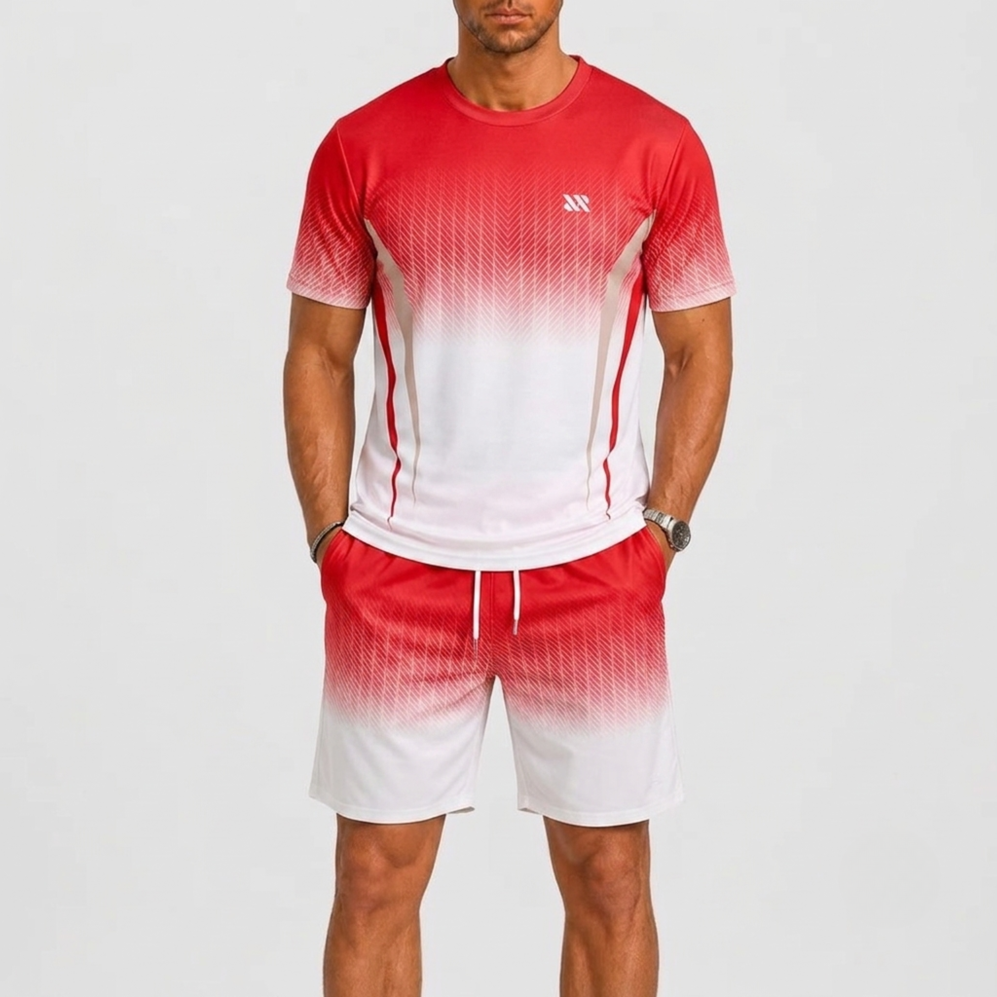 Men's Summer Set with T-Shirt and Printed Shorts