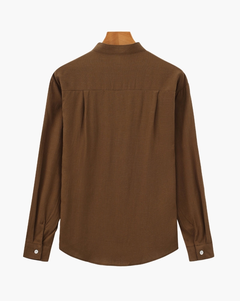Men’s Mandarin Collar Shirt – Relaxed Fit Textured Cotton Shirt