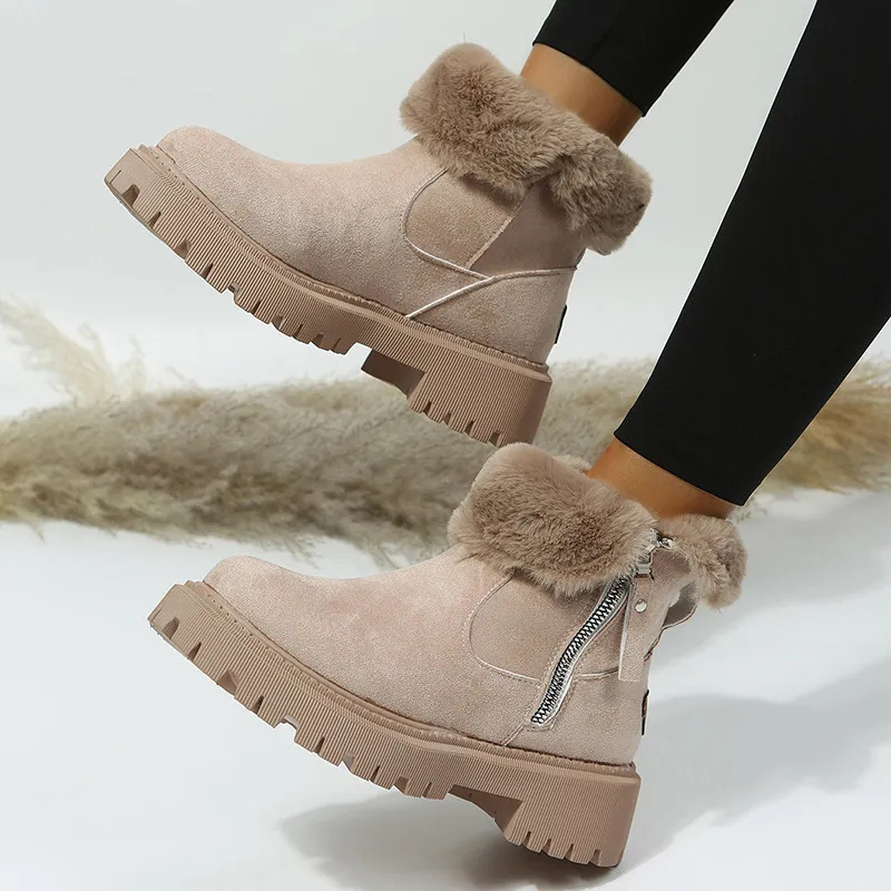 Ladies' Suede Boots with Fur Trim