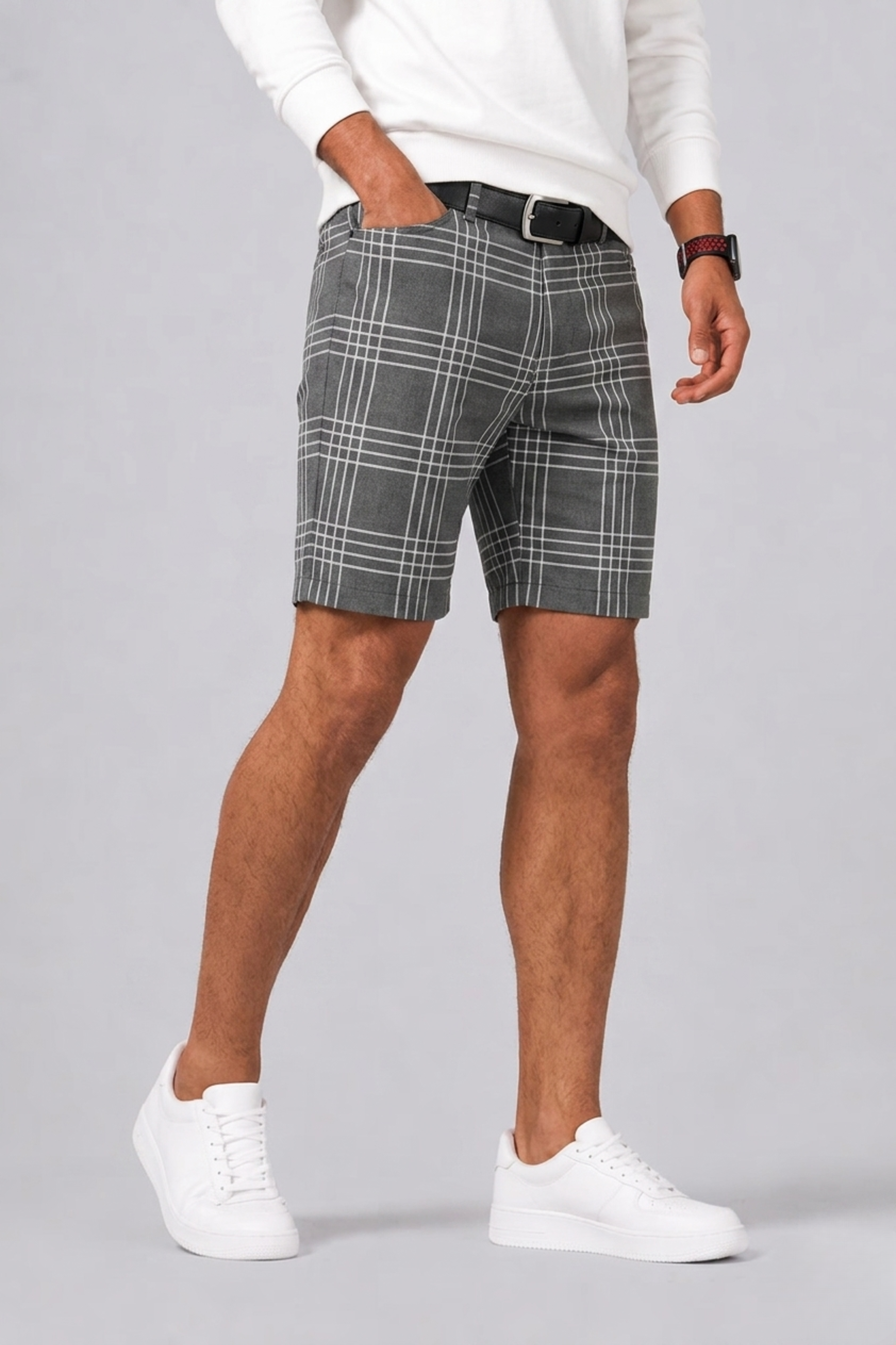 Men's Slim Fit Shorts with Checked Pattern