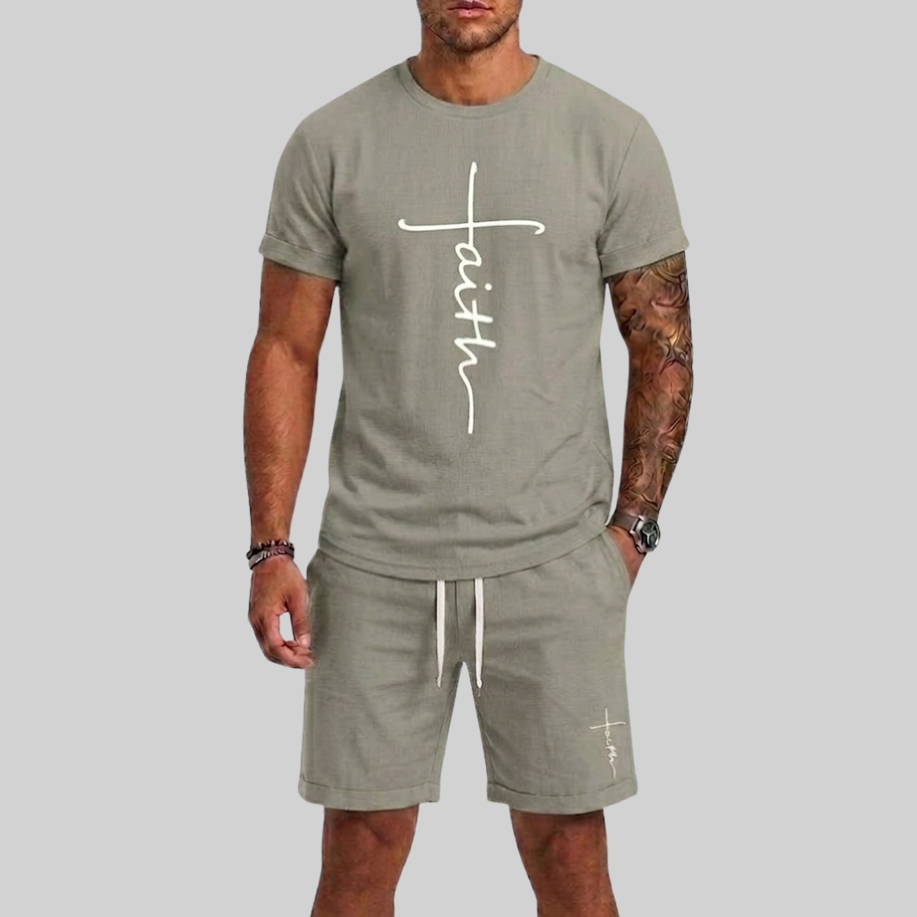 Men's Sports Set with T-Shirt and Shorts featuring 3D Print