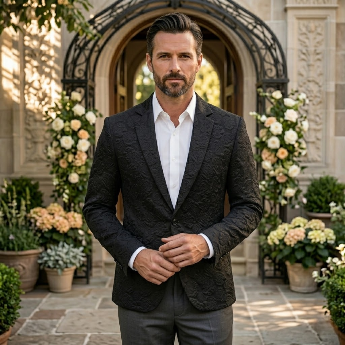 The Ceccano Men’s Casual Textured Rose Pattern Slim Fit Blazer - Wedding Guest