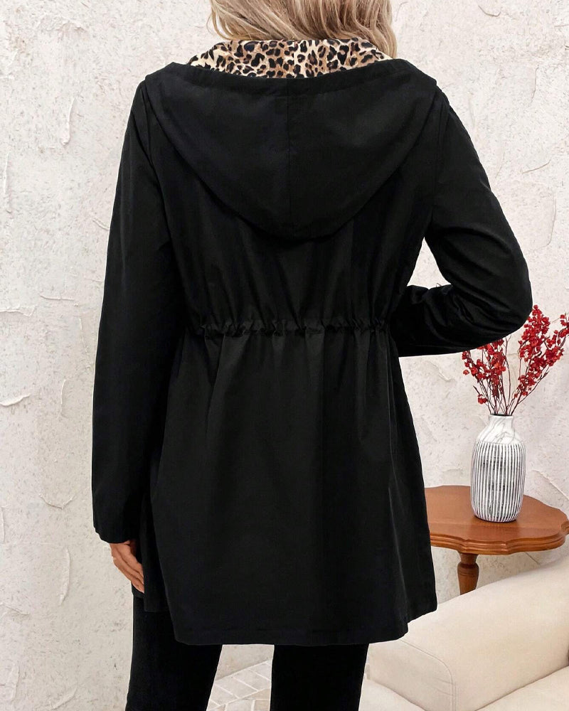 Women's Reversible Hooded Coat in Leopard Print