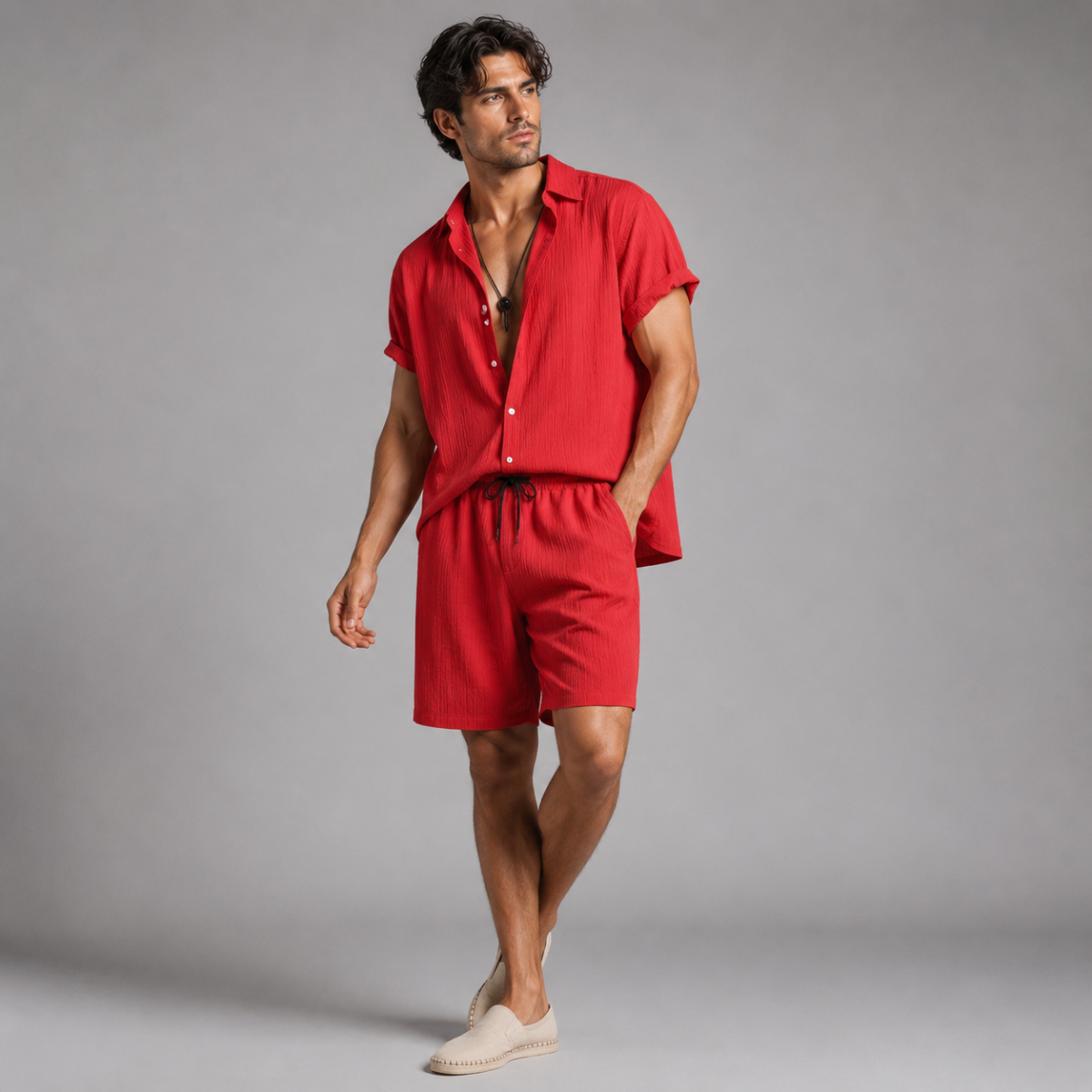 The Pinefield Men’s Summer Co-Ord Set – Button Up Shirt & Drawstring Shorts