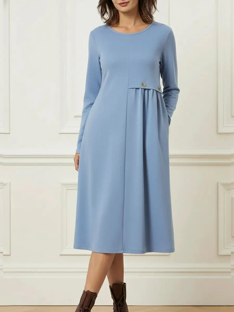 Long Sleeve Round Neck Midi Dress for Women