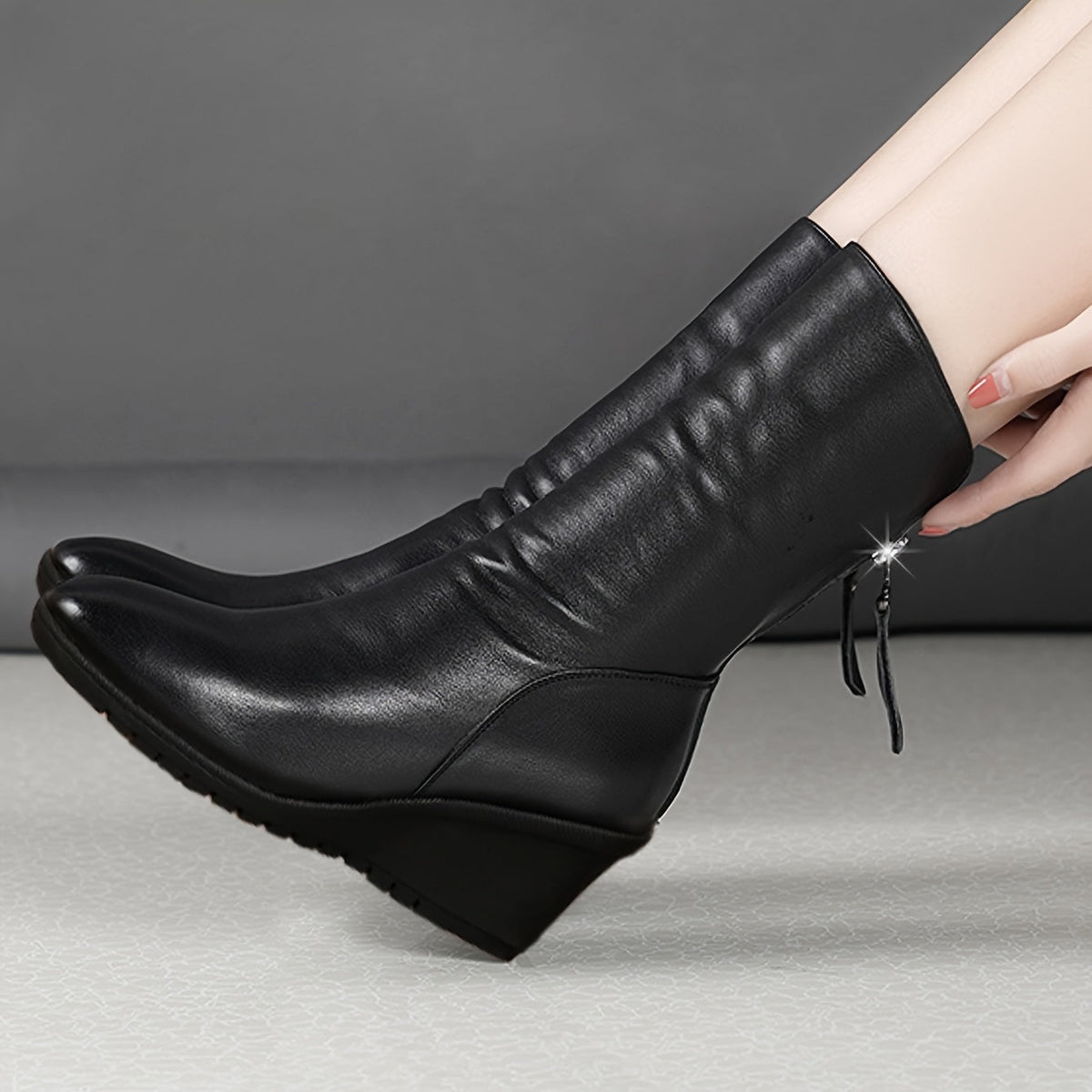 Ivy | Gathered Wedge Ankle Boots