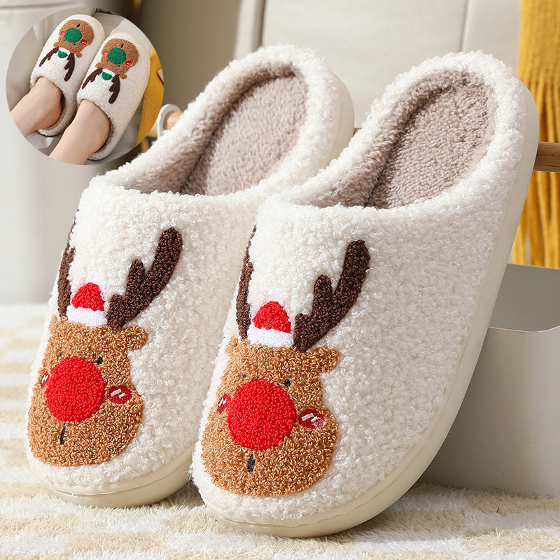 Elsa Christmas Moose Pattern Slippers – Plush Lining and Non-Slip Design