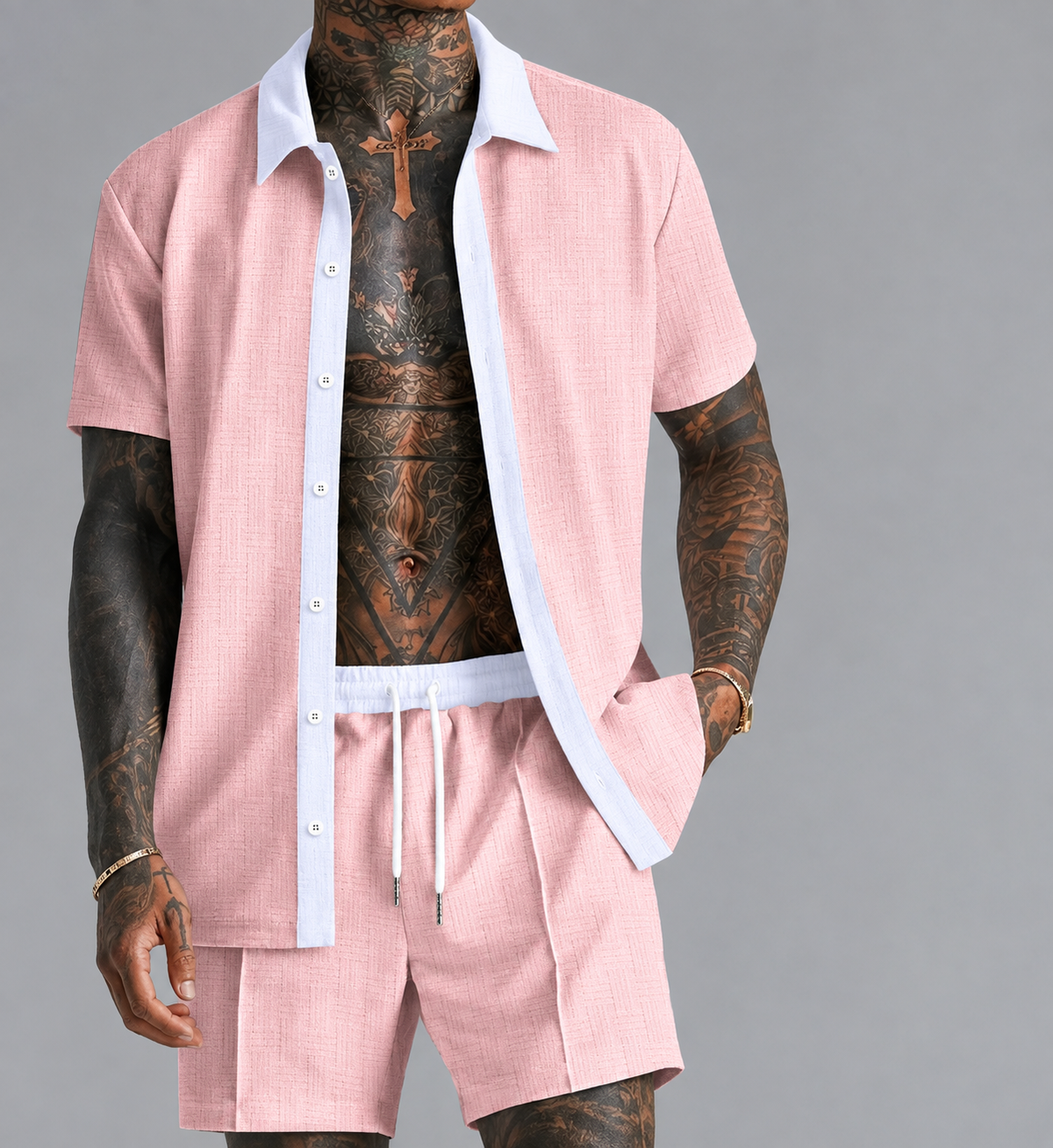 Men's Summer Set with Waffle Texture and Shorts