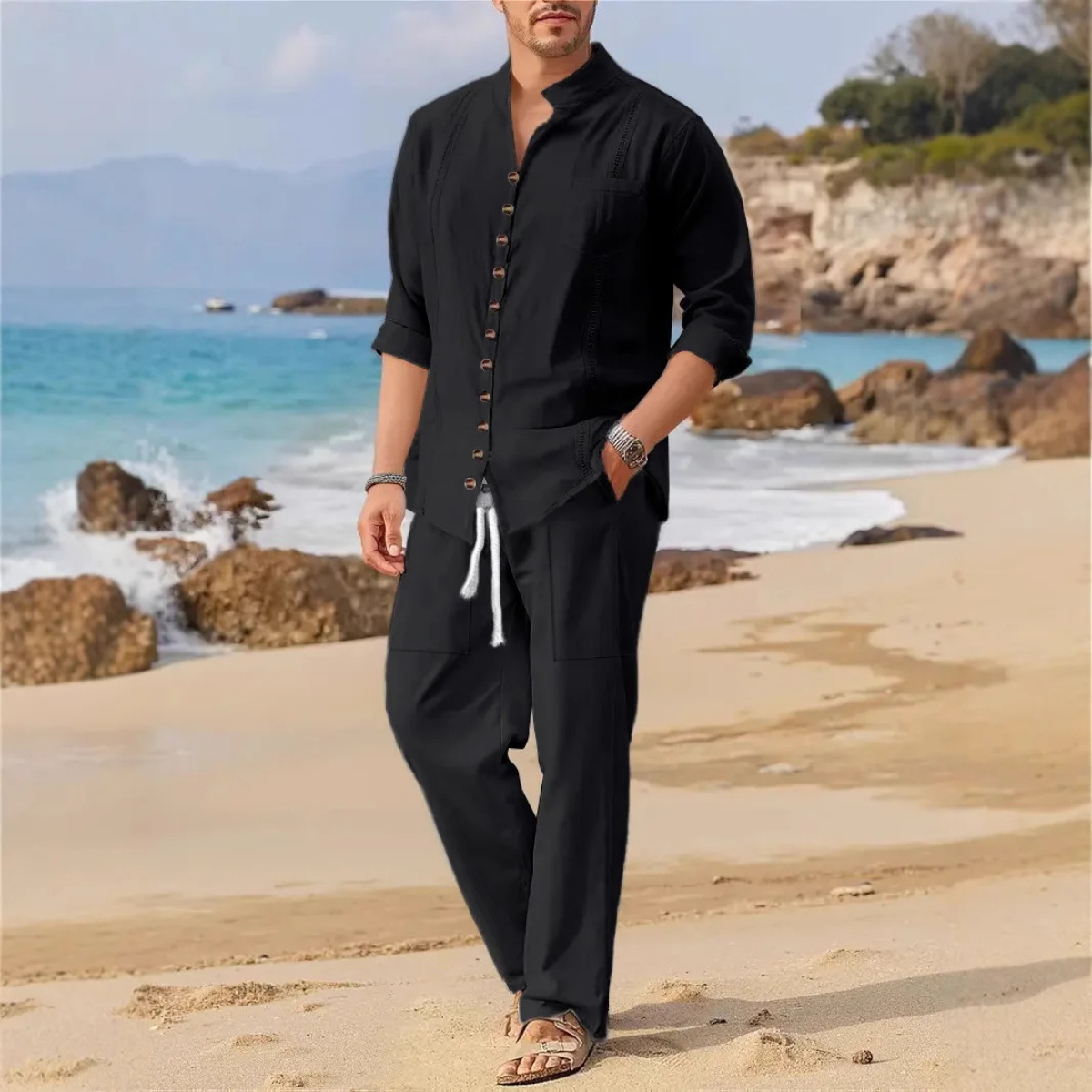 The Woodmere Men’s Retro Cotton & Linen Set – Shirt & Trousers