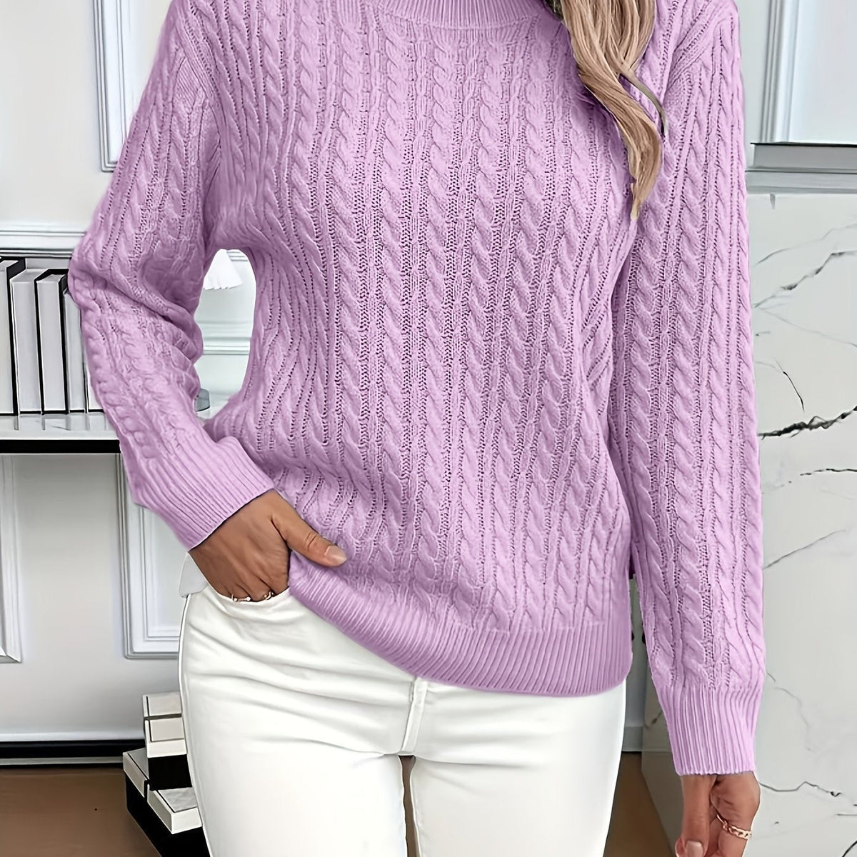 Anna | Soft and Elegant Round Neck Cable Knit Jumper