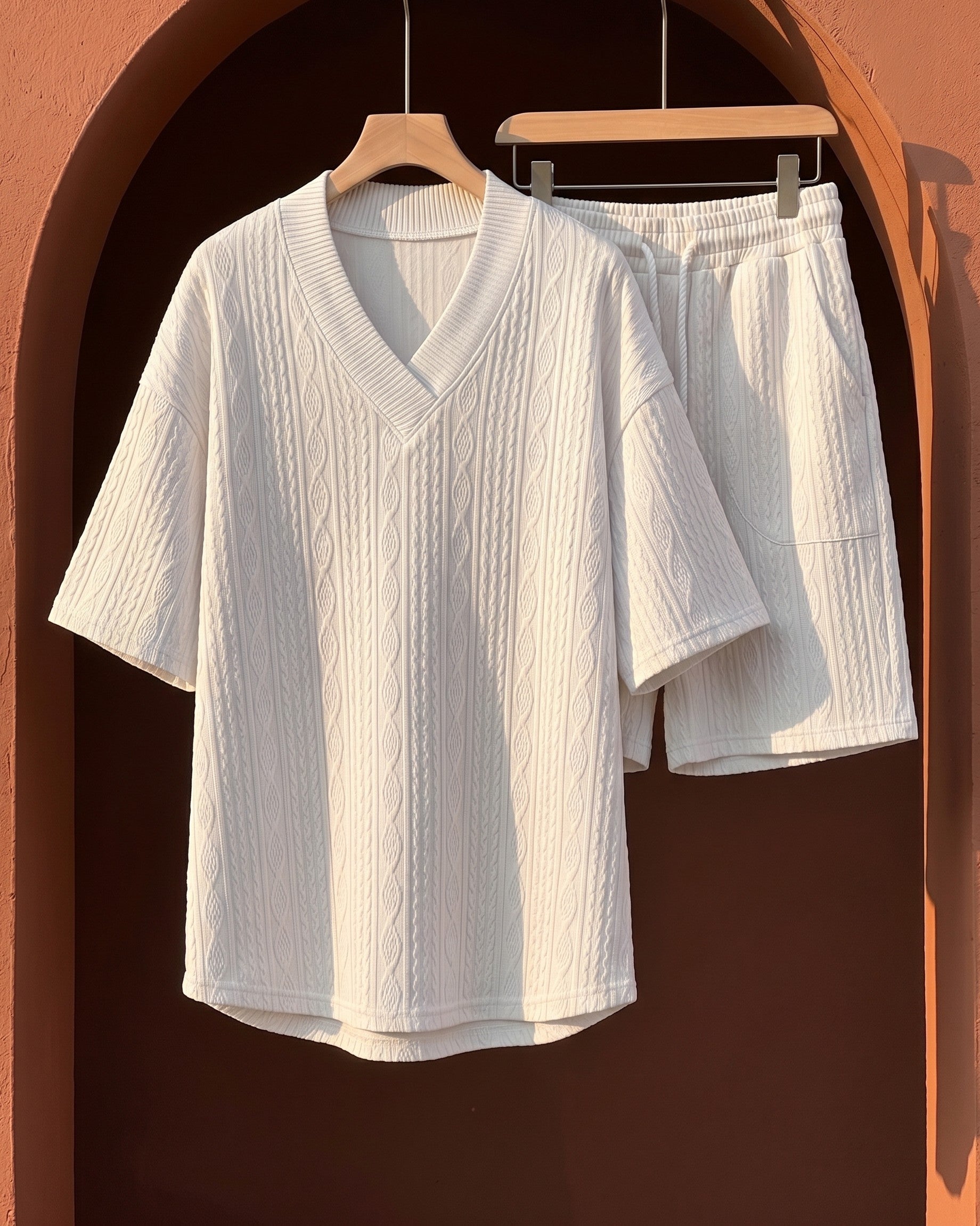 Knitted set with V-neck and shorts for men
