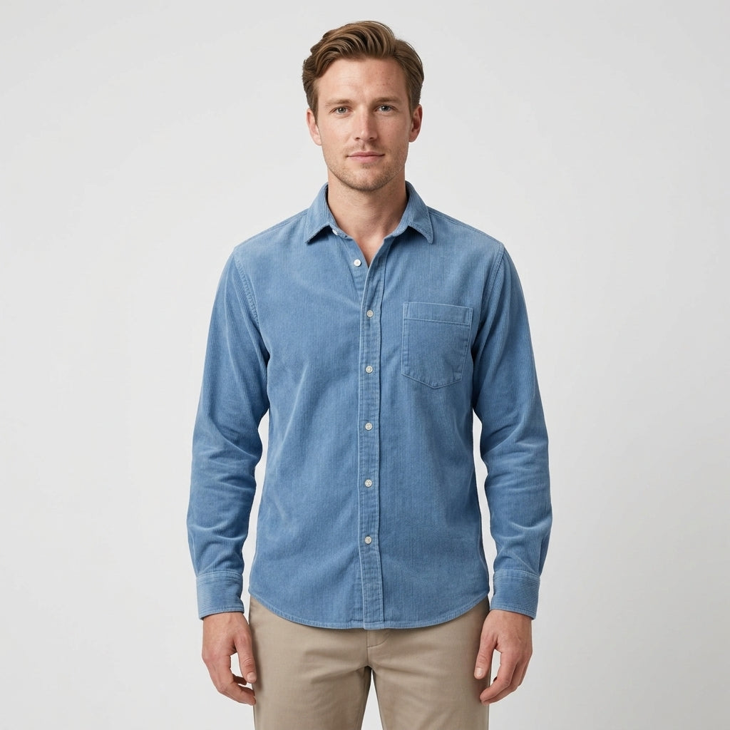 Ribbed Shirt with Chest Pocket for Men