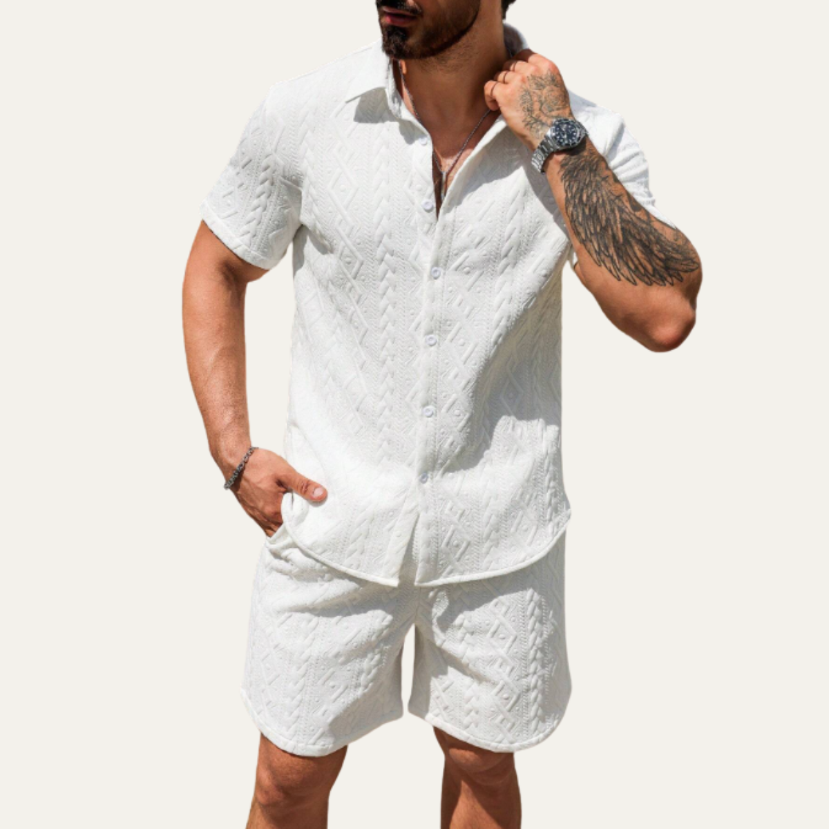 The Willowgate Ridge Men’s Knitted Summer Co-Ord Set Shirt & Shorts