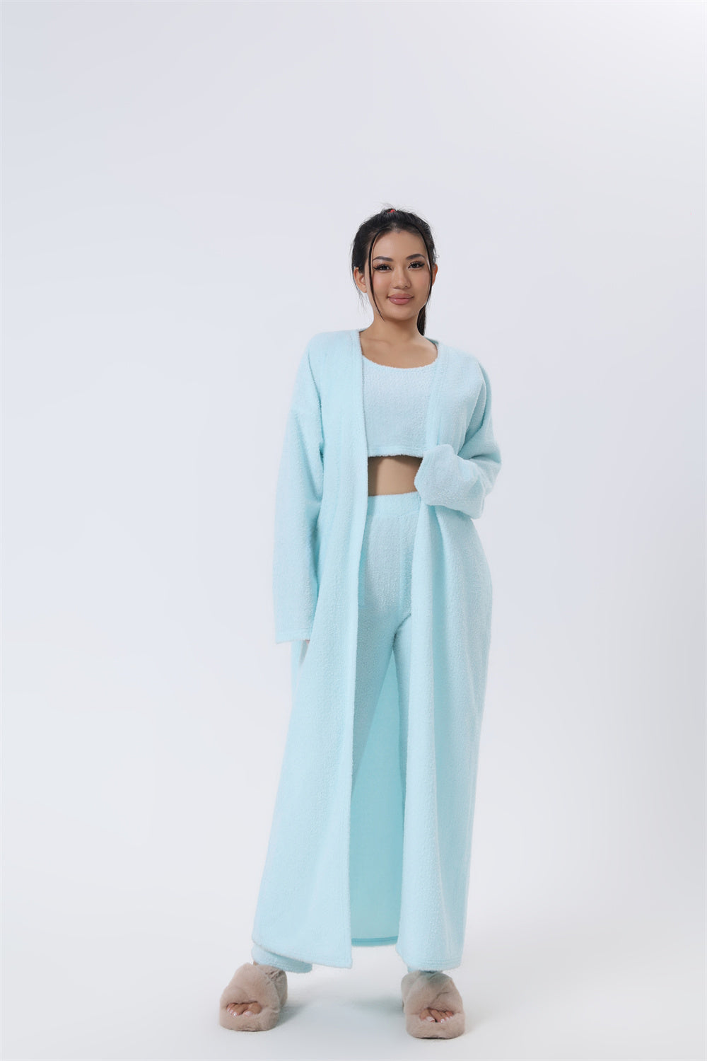 Emma | Cozy Loungewear Set – Top, Wide-Leg Trousers, and Long Cardigan