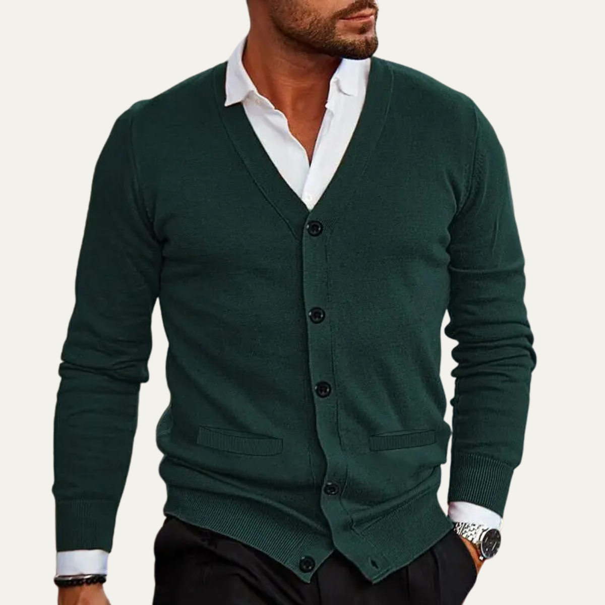 The Ashford Men’s V Neck Slim Fit Knit Cardigan