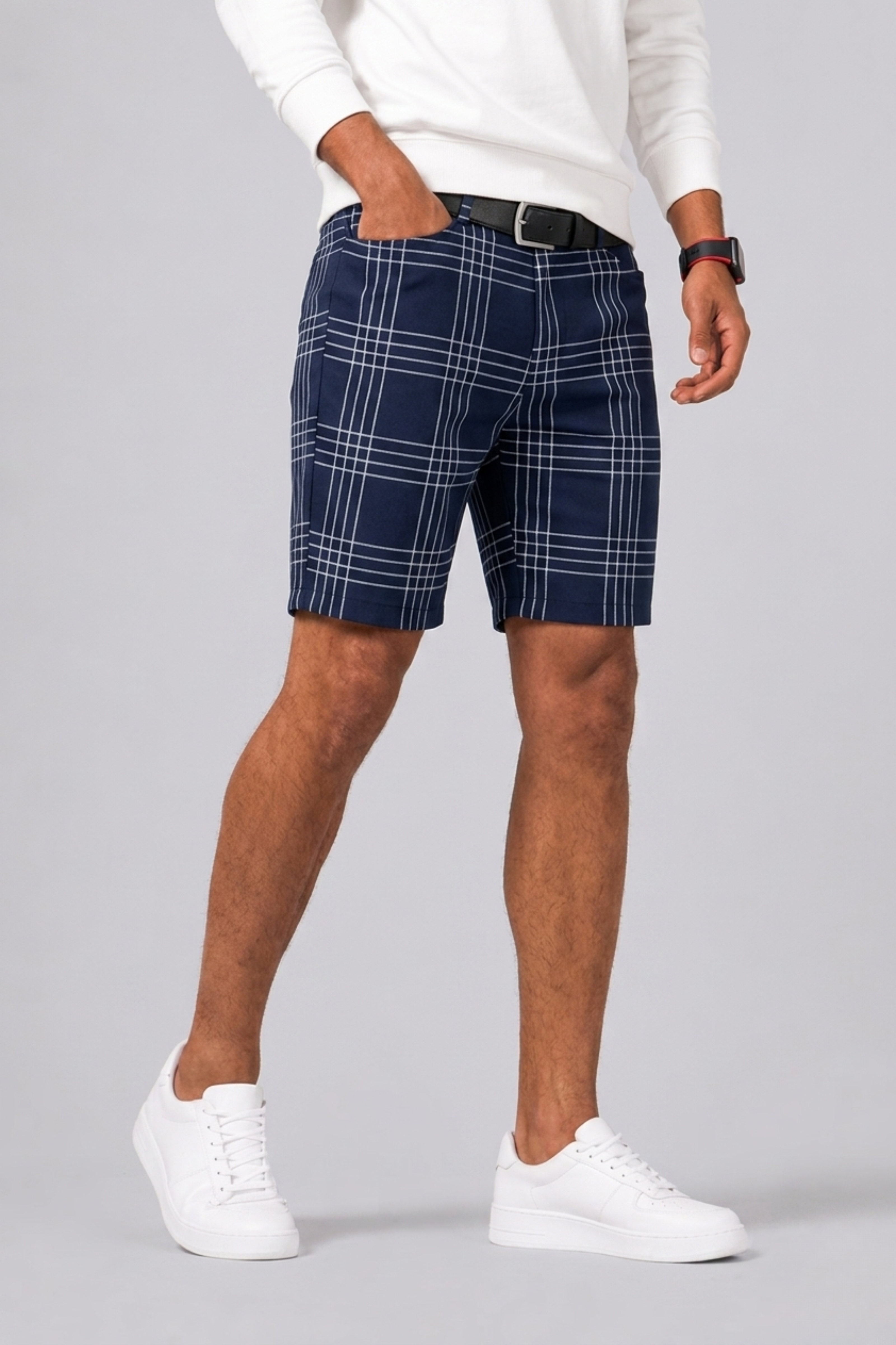 Men's Slim Fit Shorts with Checked Pattern