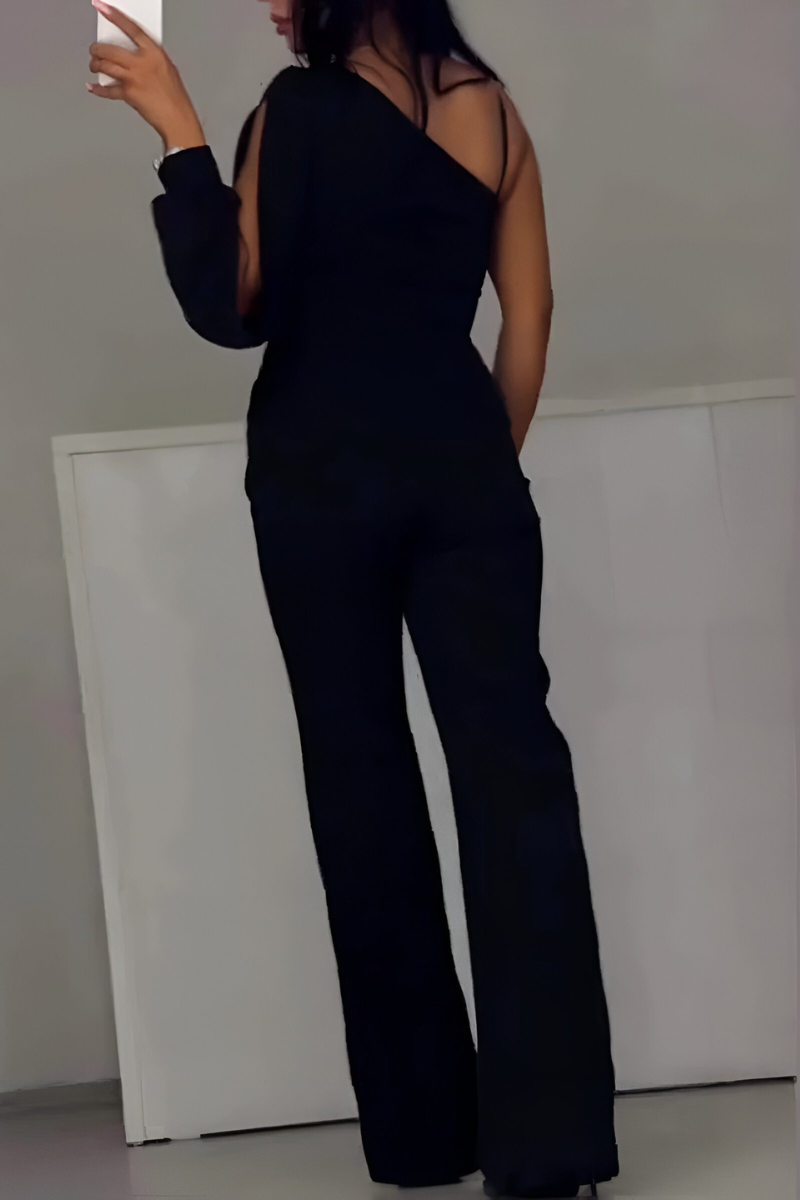 Ladies' Asymmetric Jumpsuit with Glitter Mesh