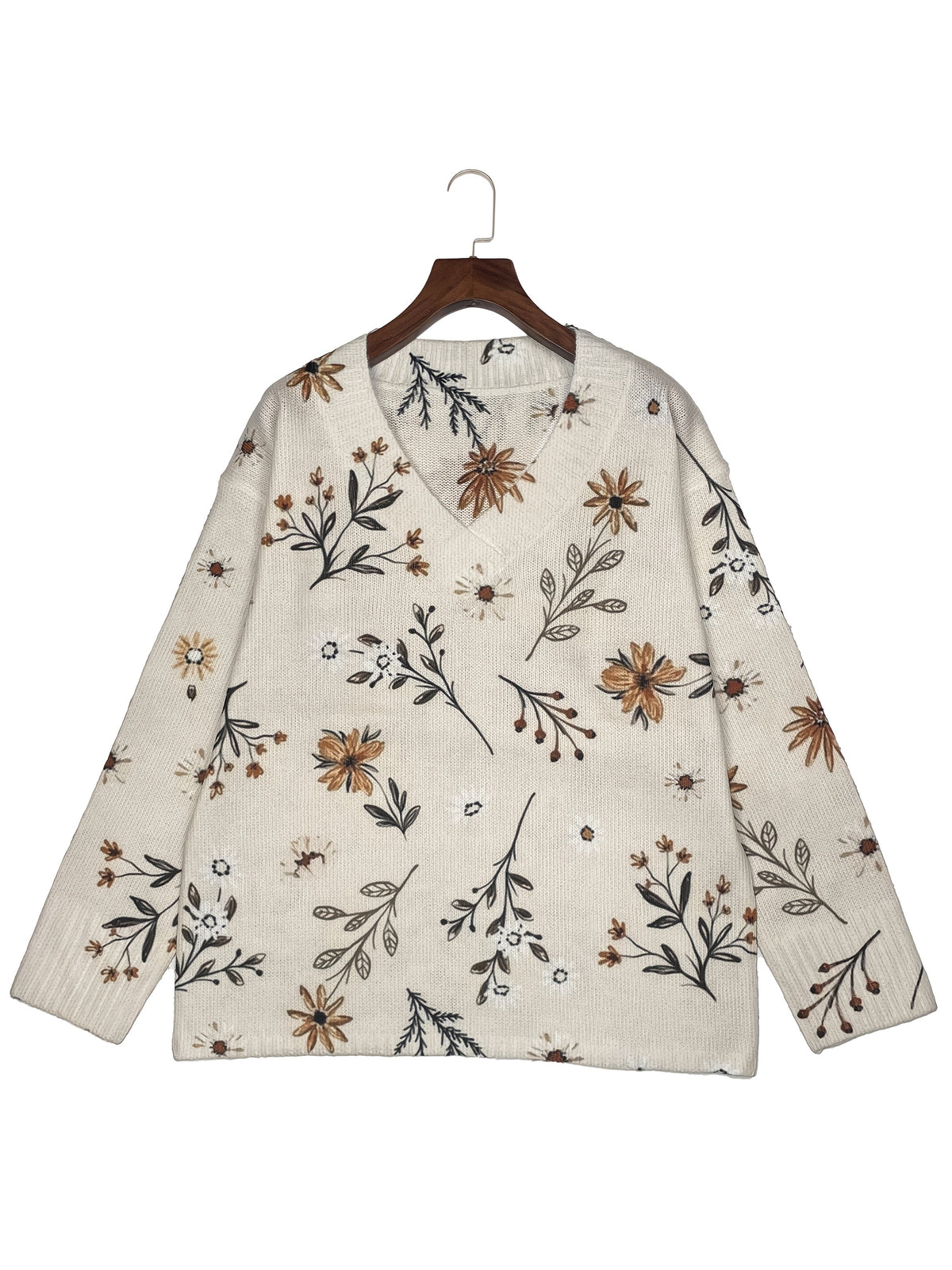 Saskia | V-Neck Floral Knit Sweater