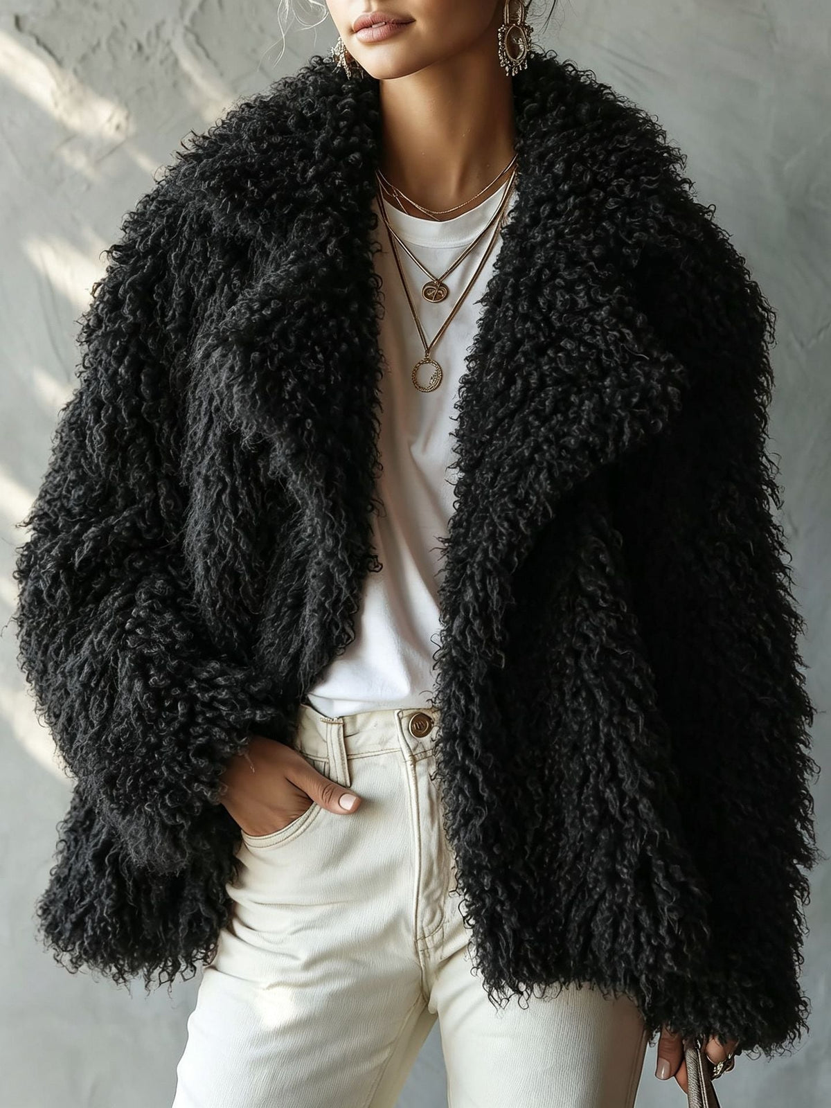 Sara | Women's Relaxed Fit Thick Teddy Jacket with Oversized Collar