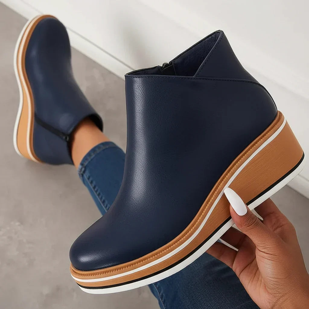 Cozy Wedge Boots Featuring Zip Closure and Colorful Sole