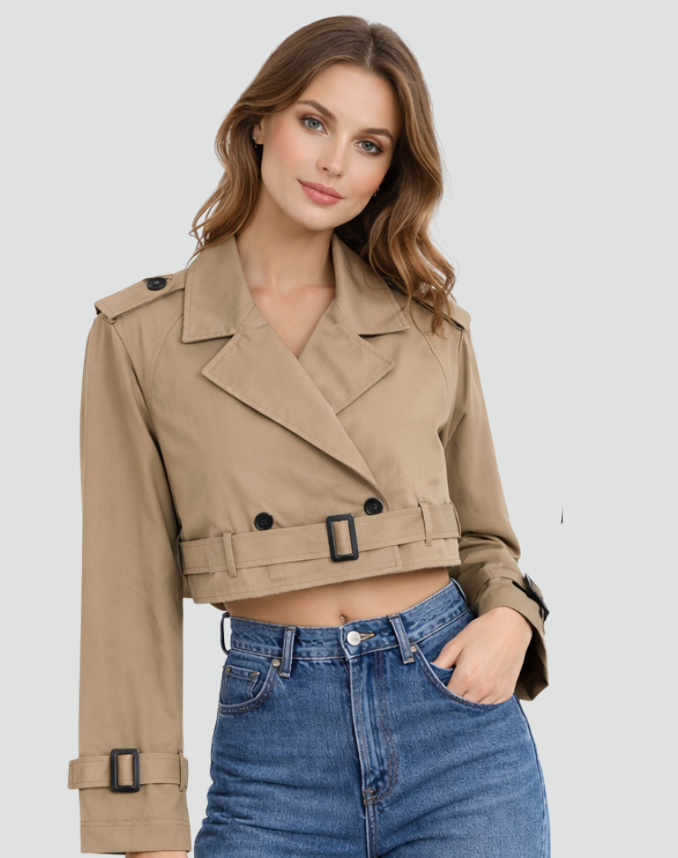 Ladies' Short Fit Cotton Trench Coat