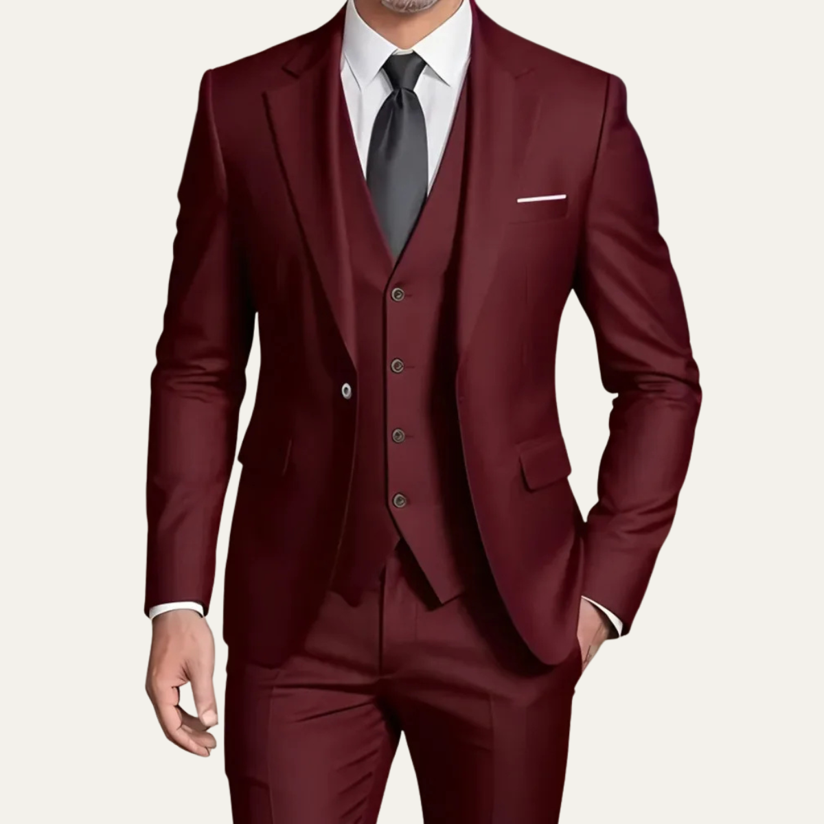 The Highgate Men’s Beige 3 Piece Slim Fit Formal Suit – Blazer, Waistcoat & Trousers