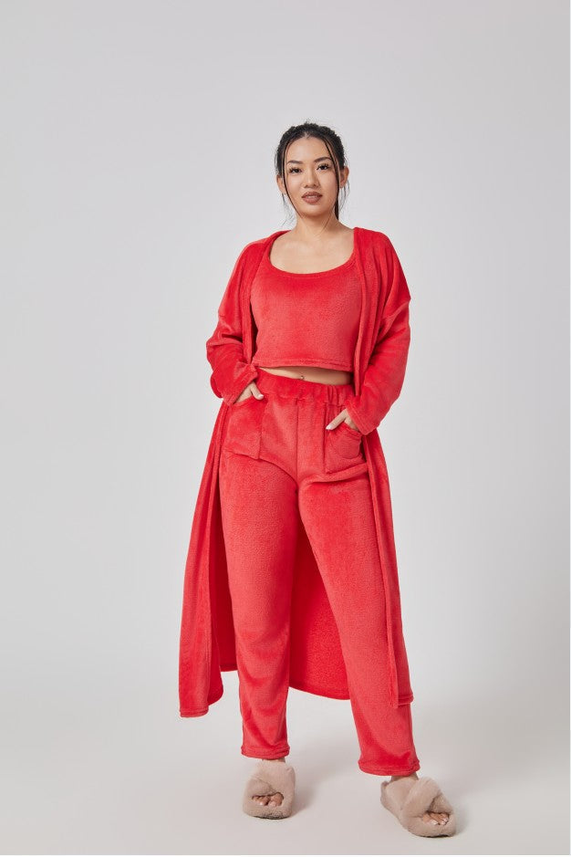 Emma | Cozy Loungewear Set – Top, Wide-Leg Trousers, and Long Cardigan