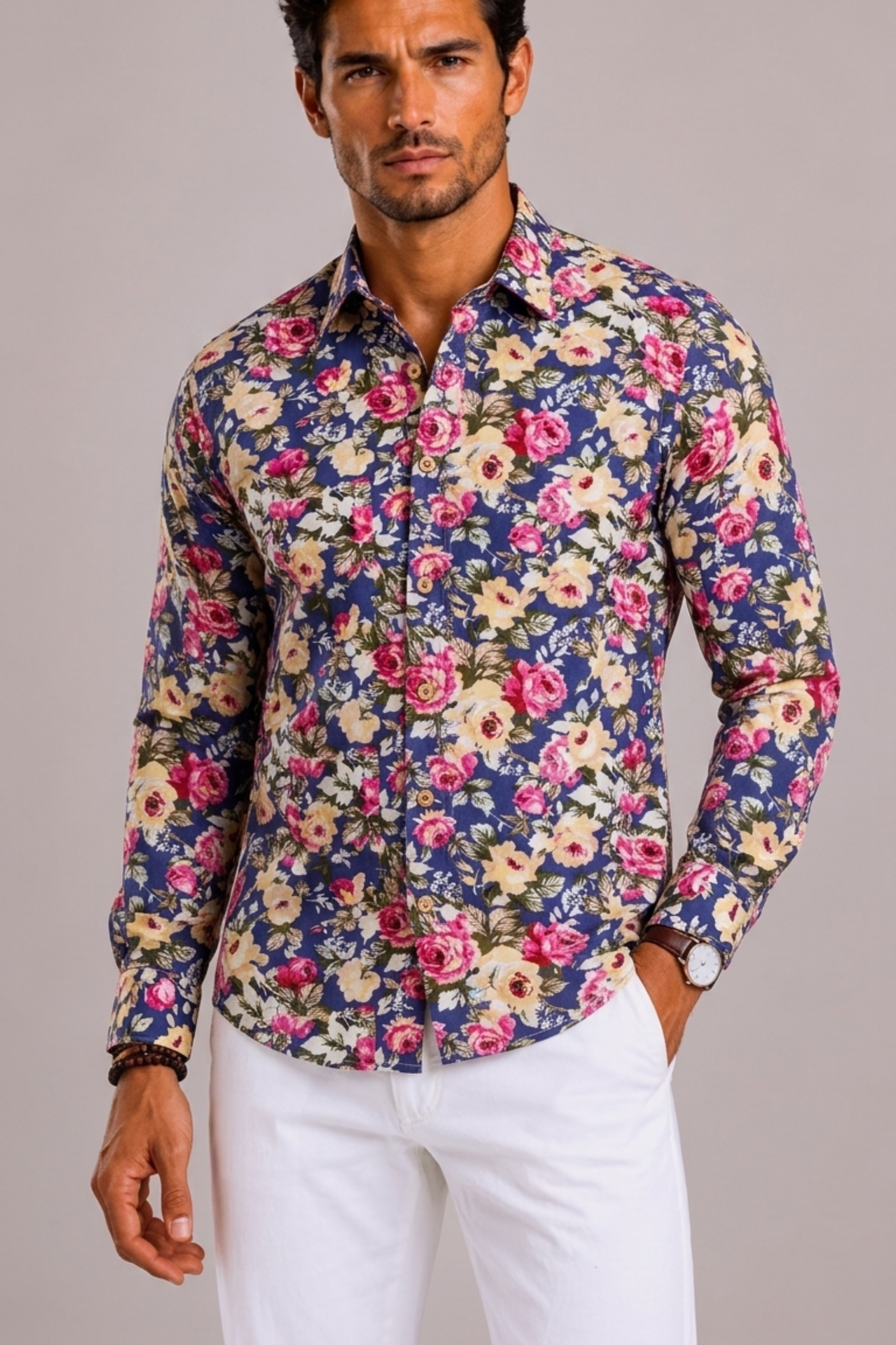 Men’s Shirt with Floral Pattern and Long Sleeves