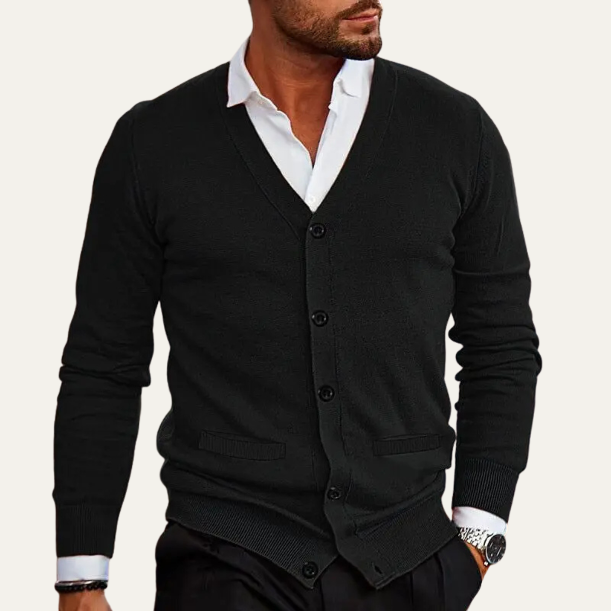 The Ashford Men’s V Neck Slim Fit Knit Cardigan