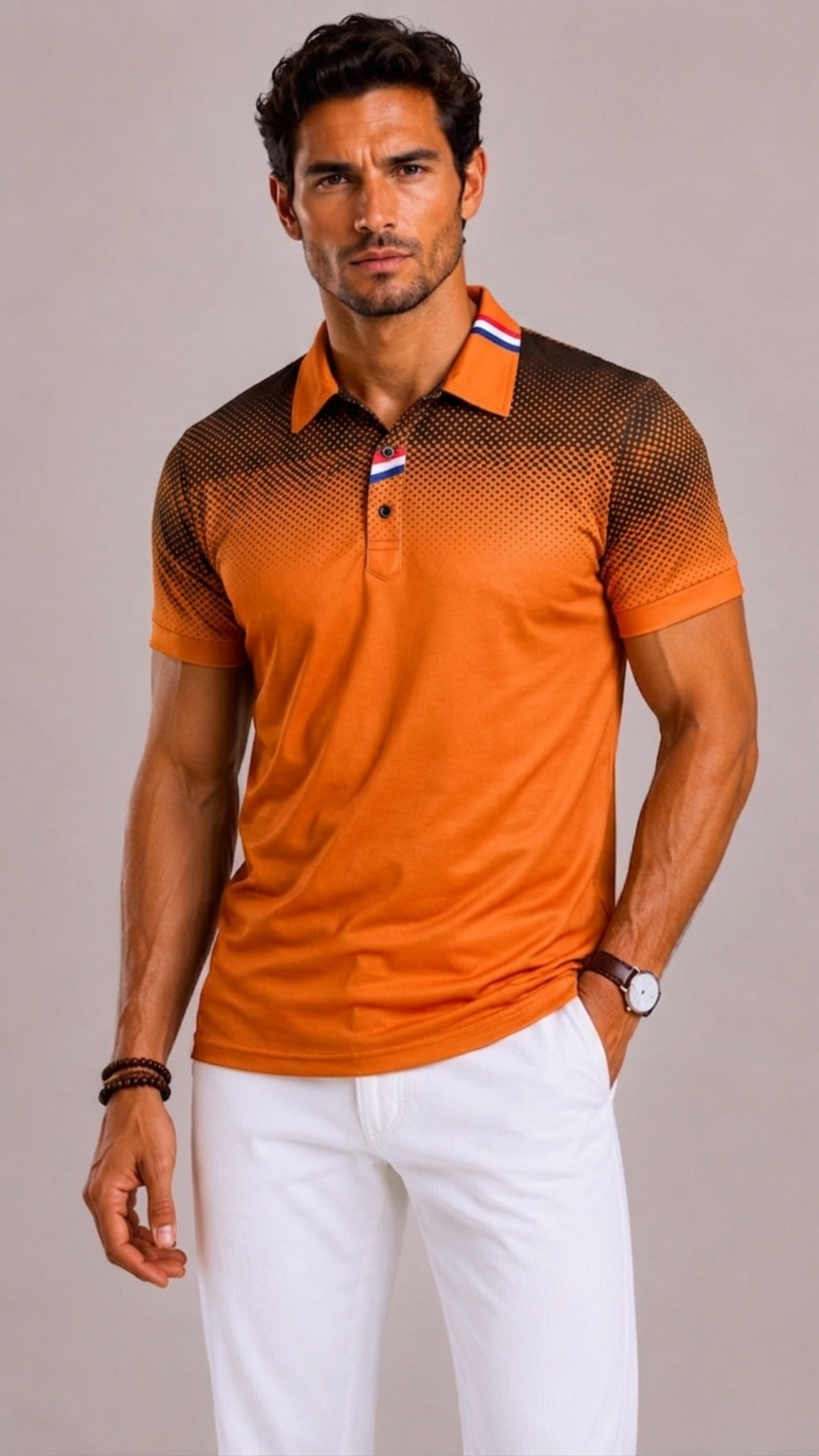 Men's Polo with Ribbed Collar and Short Sleeves