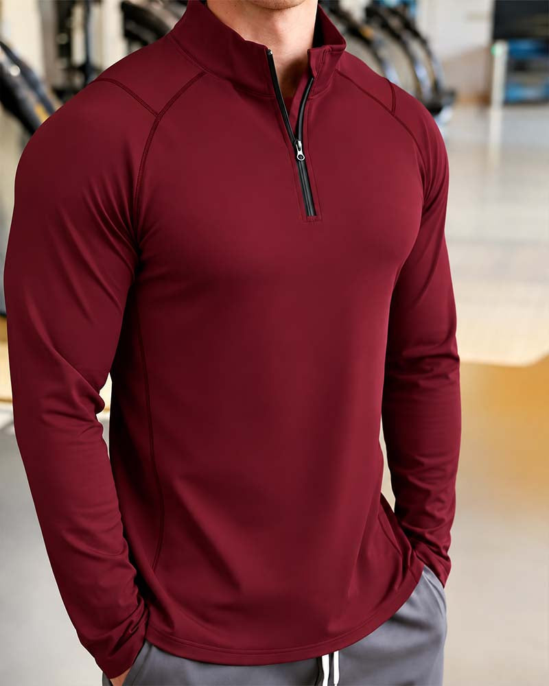 Zippered Stand Collar Raglan Sleeve Top