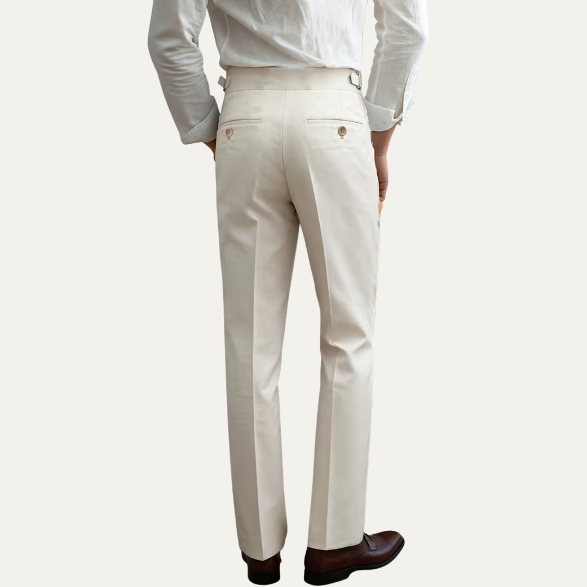 The Claremont Men’s High Waisted Linen Dress Trousers with Adjustable Side Buckle Waist