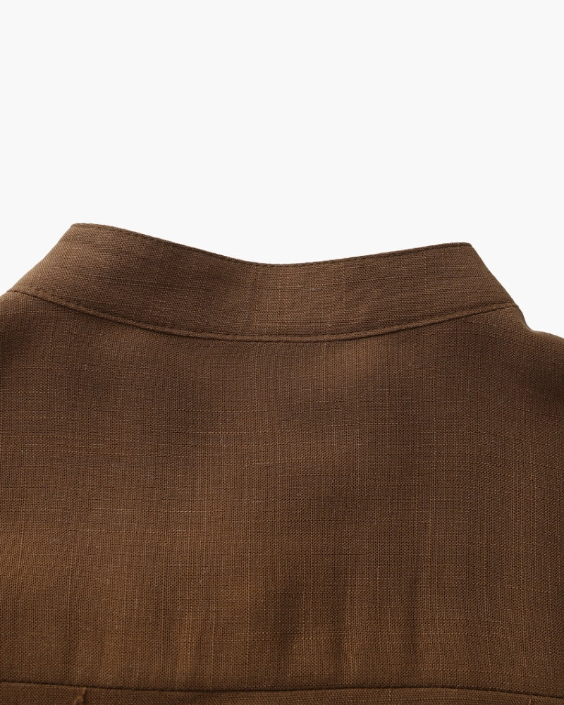 Men’s Mandarin Collar Shirt – Relaxed Fit Textured Cotton Shirt
