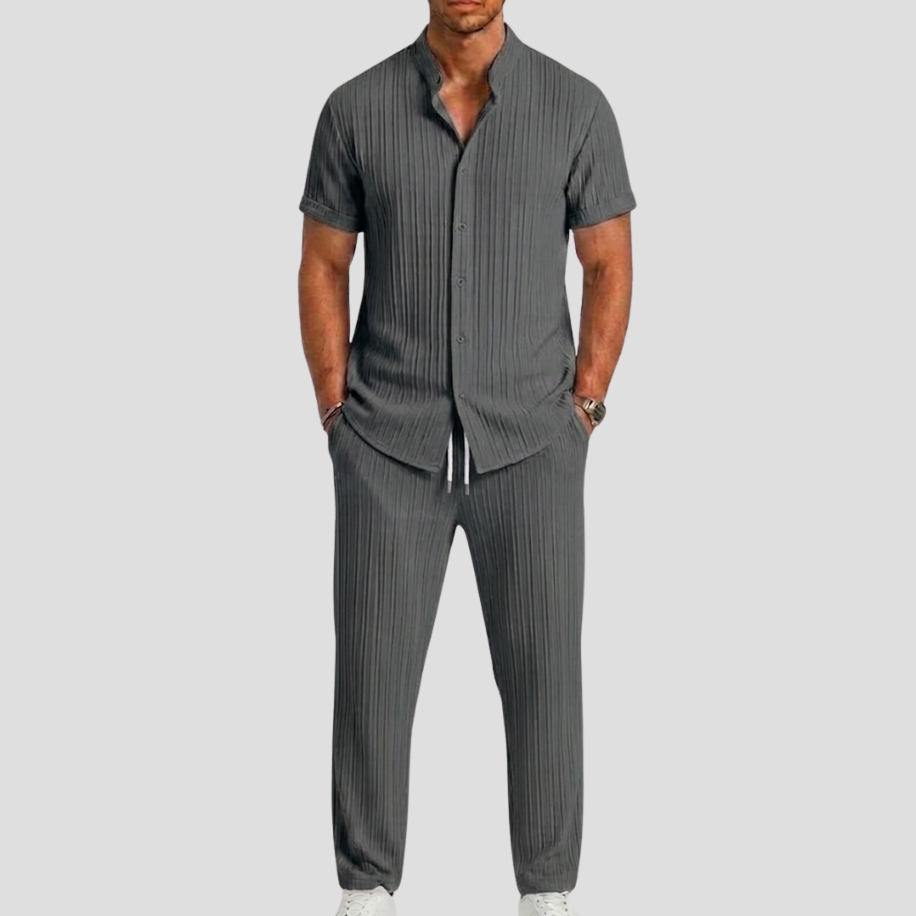 Men's Set with Striped Shirt and Straight Trousers
