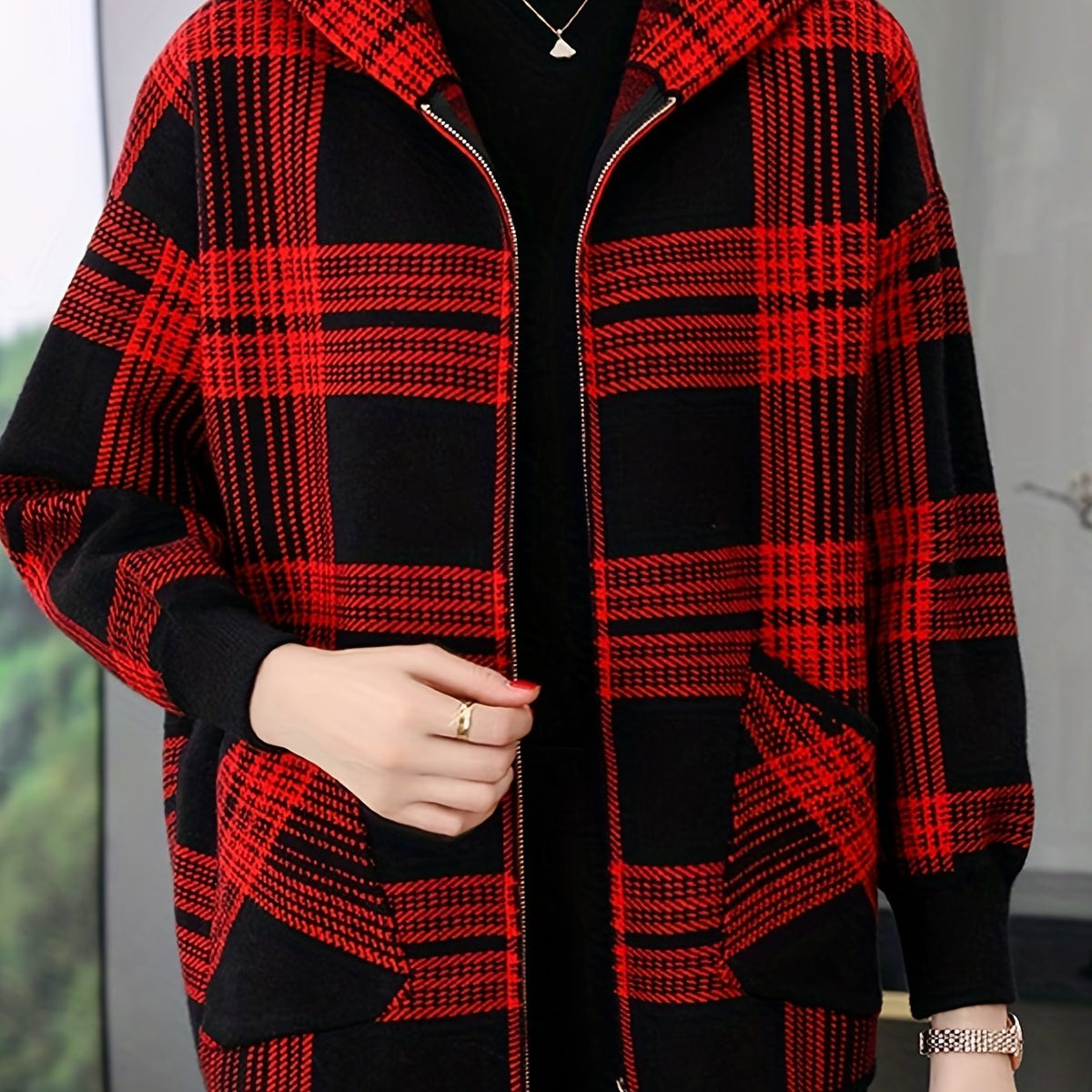 Delaney | Plaid Hooded Zip Jacket