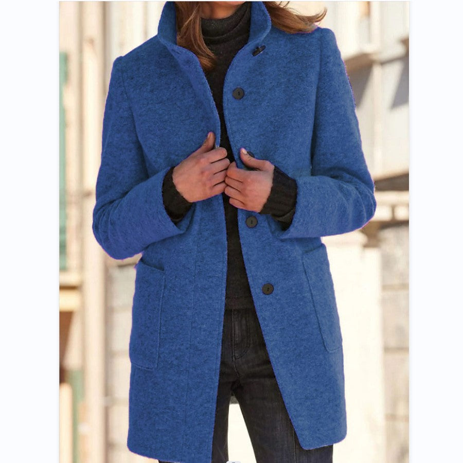 Maja Women's Slim Fit Coat with Stand Collar, Buttons, and Pockets