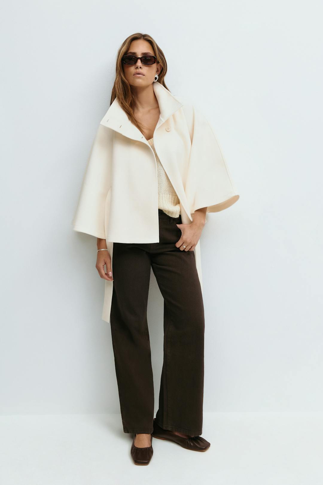 Cape Jas Dames Regular Fit Hoge Kraag Strik Ceintuur Winter