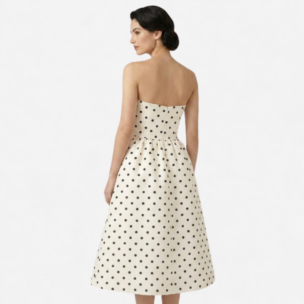 OLDMONEYLOOK | Women’s Refined Black Midi Dress with Polka Dots