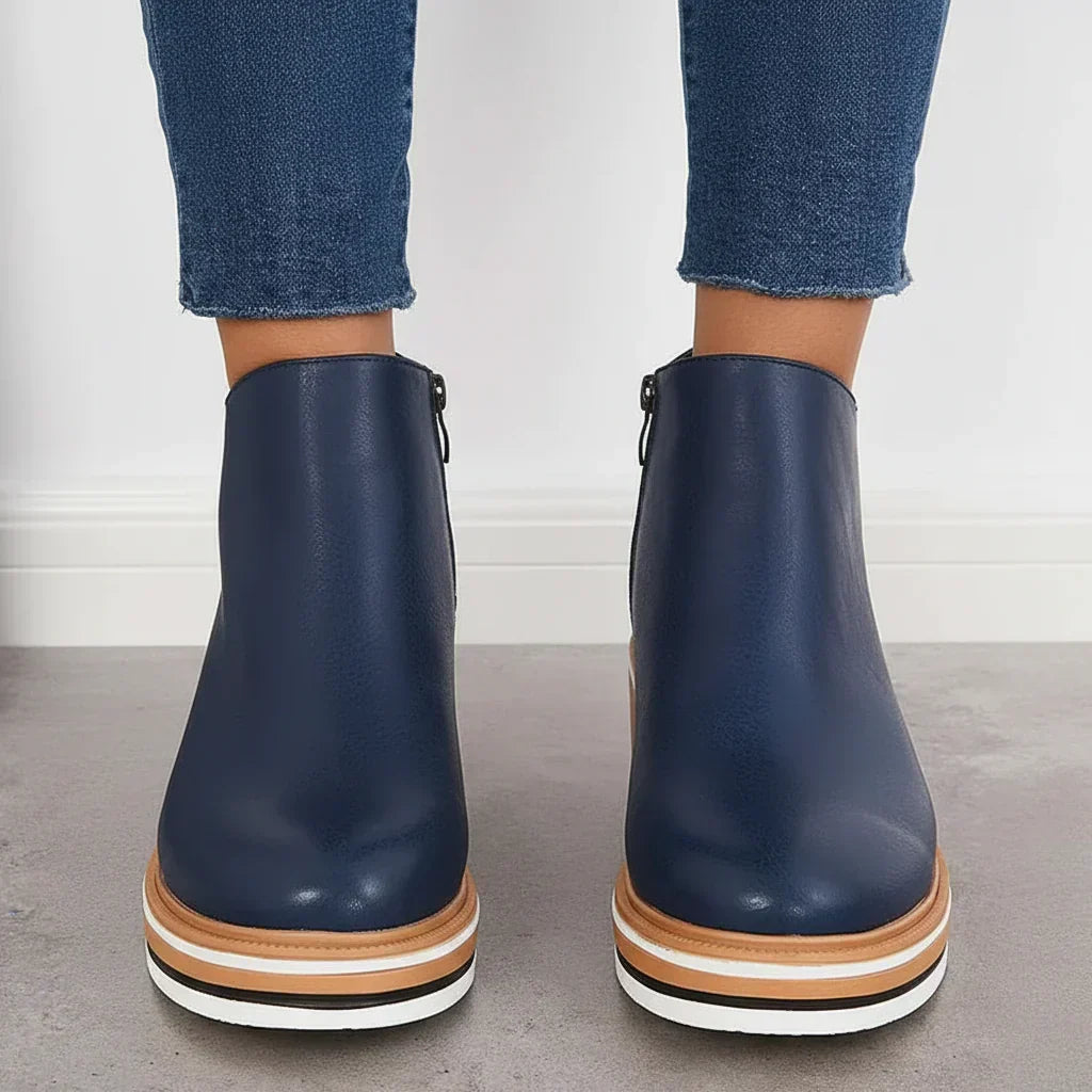 Cozy Wedge Boots Featuring Zip Closure and Colorful Sole