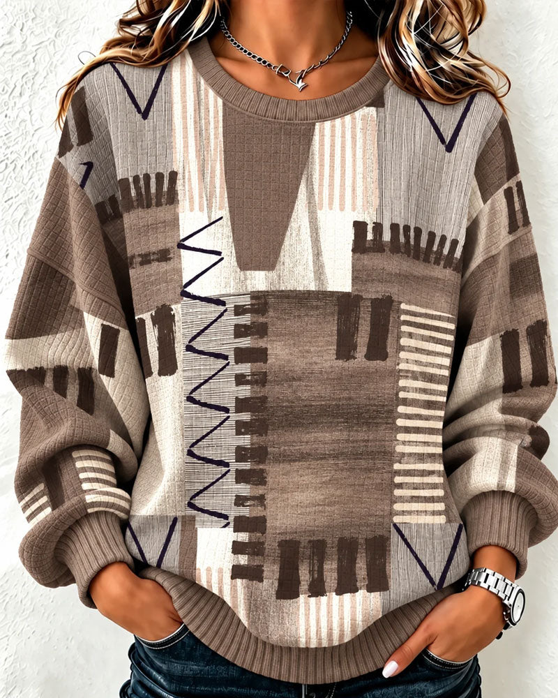 Color Block Checkered Crew Neck Sweatshirt