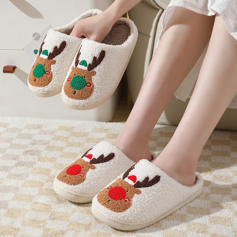 Elsa Christmas Moose Pattern Slippers – Plush Lining and Non-Slip Design
